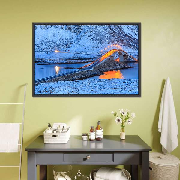 Bridge In Lofoten Islands Panoramic Canvas Wall Art-1 Piece-36" x 12"-Tiaracle