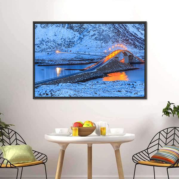 Bridge In Lofoten Islands Panoramic Canvas Wall Art-1 Piece-36" x 12"-Tiaracle