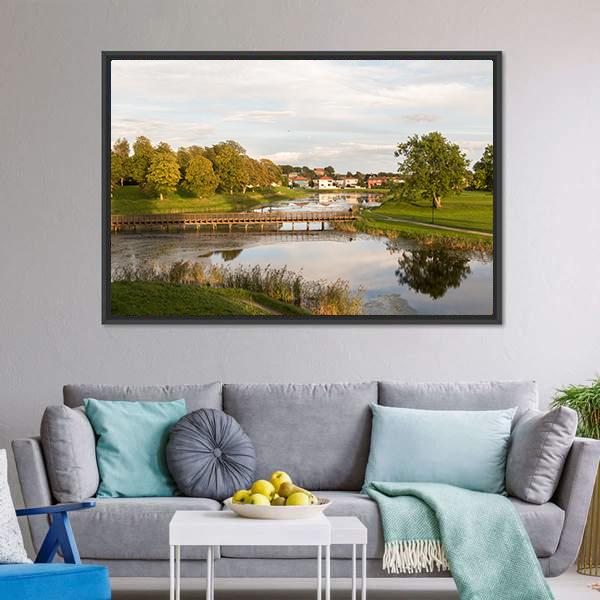 Bridge In Old City Norway Canvas Wall Art-1 Piece-Floating Frame-24" x 16"-Tiaracle