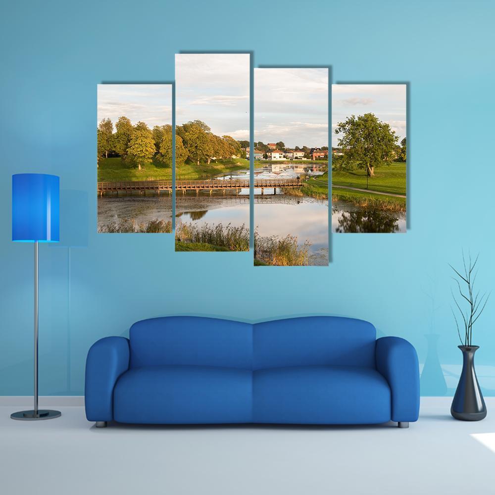 Bridge In Old City Norway Canvas Wall Art-4 Pop-Gallery Wrap-50" x 32"-Tiaracle