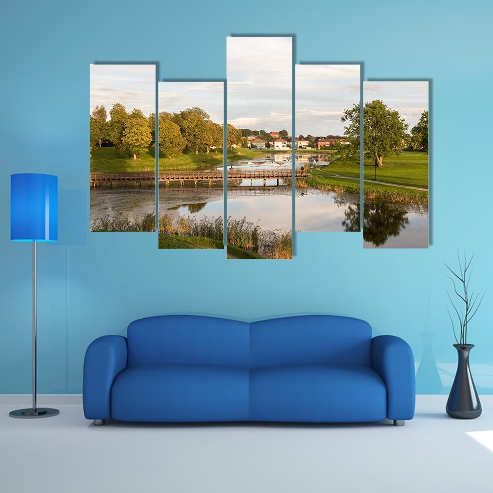 Bridge In Old City Norway Canvas Wall Art-5 Pop-Gallery Wrap-47" x 32"-Tiaracle