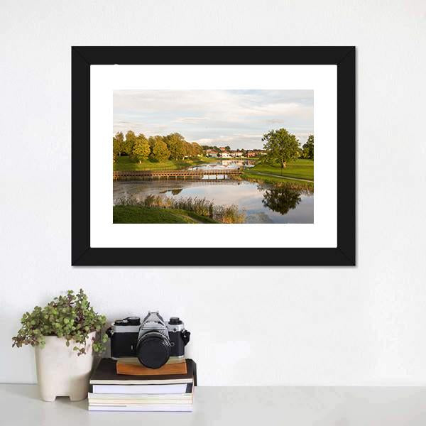 Bridge In Old City Norway Canvas Wall Art-1 Piece-Framed Print-20" x 16"-Tiaracle