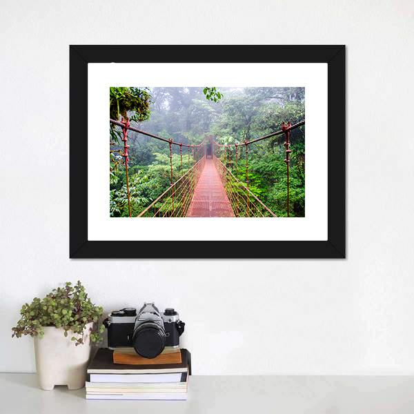 Bridge In Rain Forest Canvas Wall Art-1 Piece-Framed Print-20" x 16"-Tiaracle