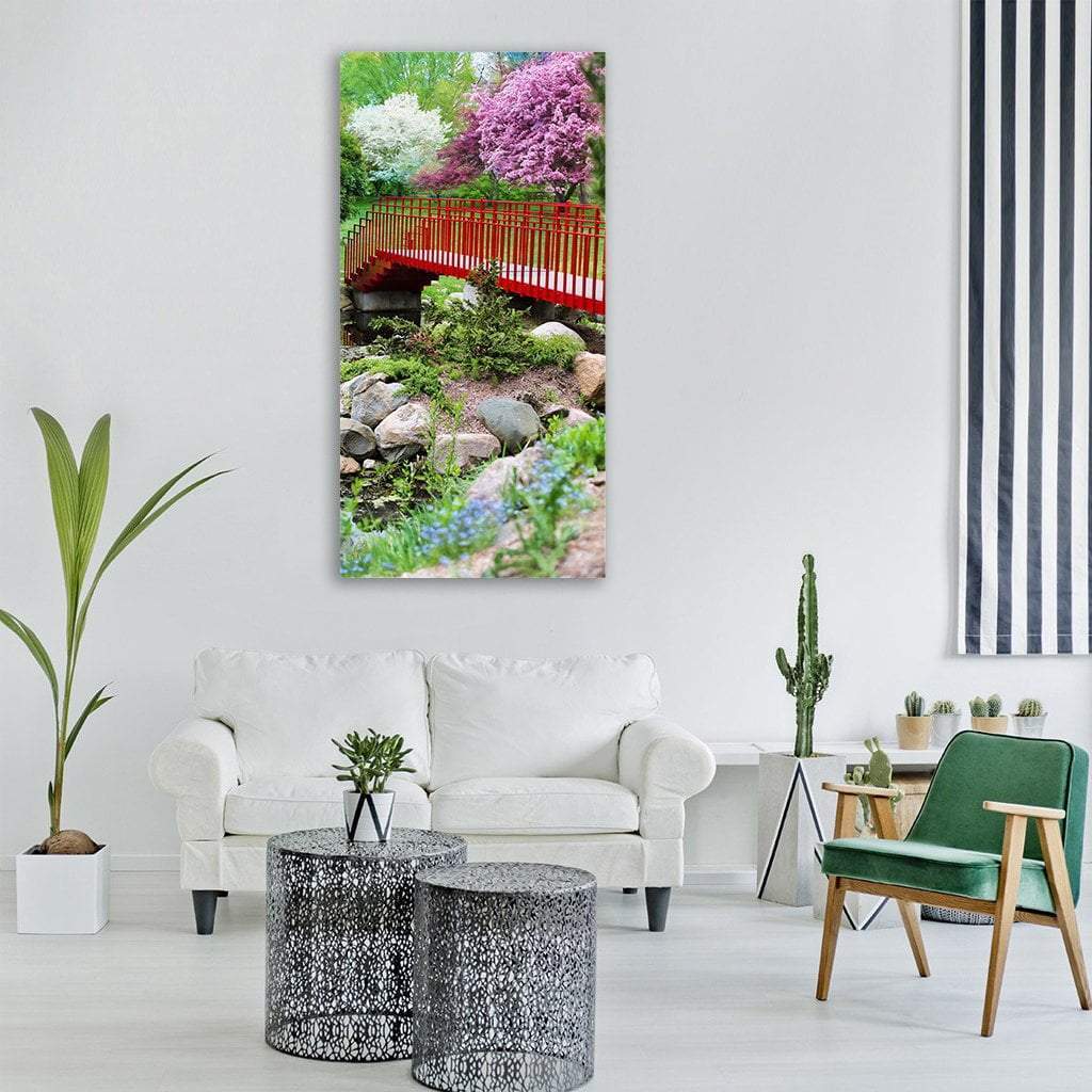 Bridge In Spring Garden Vertical Canvas Wall Art-1 Vertical-Gallery Wrap-12" x 24"-Tiaracle