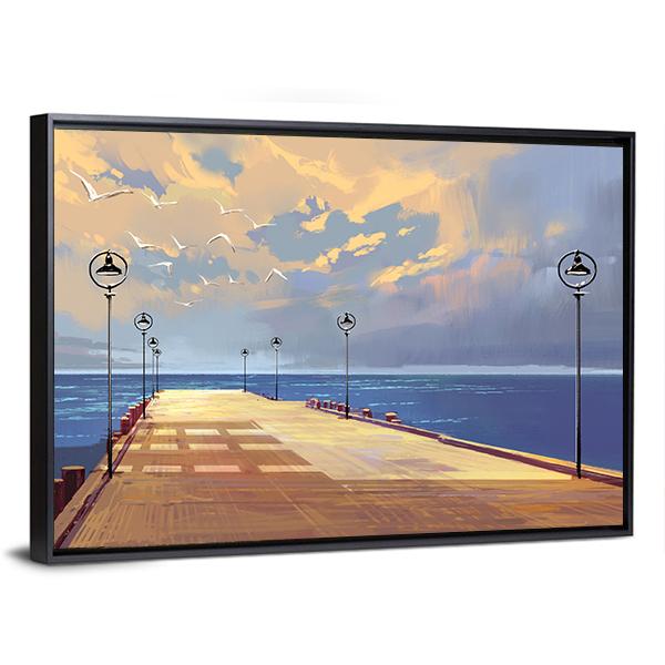 Bridge Near River illustration Canvas Wall Art-3 Horizontal-Gallery Wrap-25&quot; x 16&quot;-Tiaracle