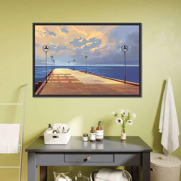 Bridge Near River illustration Canvas Wall Art-3 Horizontal-Gallery Wrap-25&quot; x 16&quot;-Tiaracle