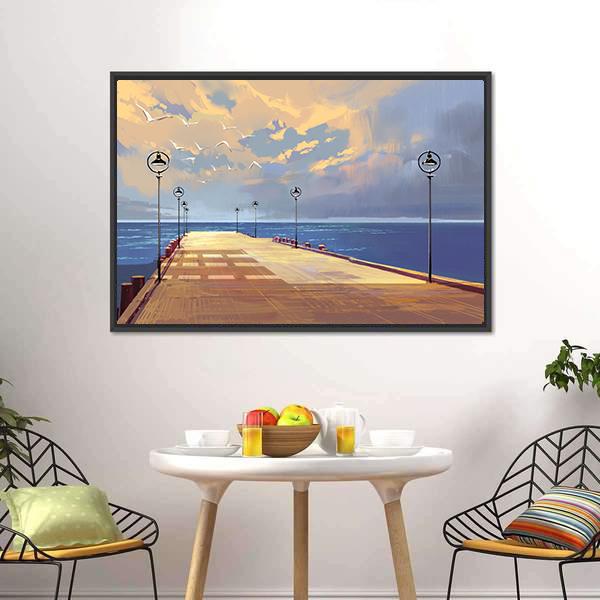 Bridge Near River illustration Canvas Wall Art-3 Horizontal-Gallery Wrap-25&quot; x 16&quot;-Tiaracle