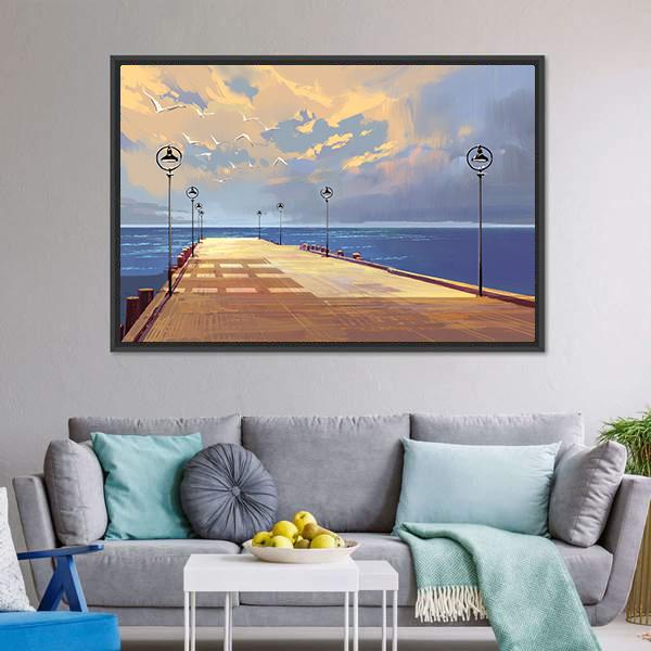 Bridge Near River illustration Canvas Wall Art-1 Piece-Floating Frame-24&quot; x 16&quot;-Tiaracle