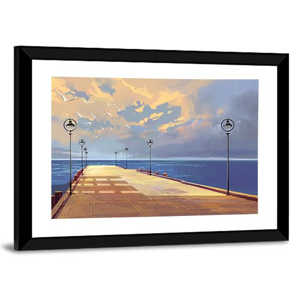 Bridge Near River illustration Canvas Wall Art-3 Horizontal-Gallery Wrap-25&quot; x 16&quot;-Tiaracle
