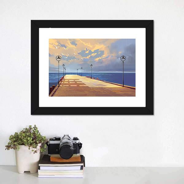 Bridge Near River illustration Canvas Wall Art-1 Piece-Framed Print-20&quot; x 16&quot;-Tiaracle