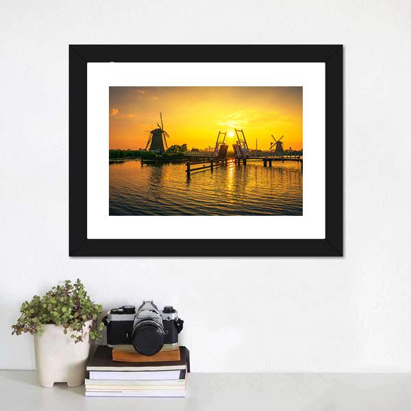 Bridge &amp; Old Windmills Panoramic Canvas Wall Art-1 Piece-36" x 12"-Tiaracle