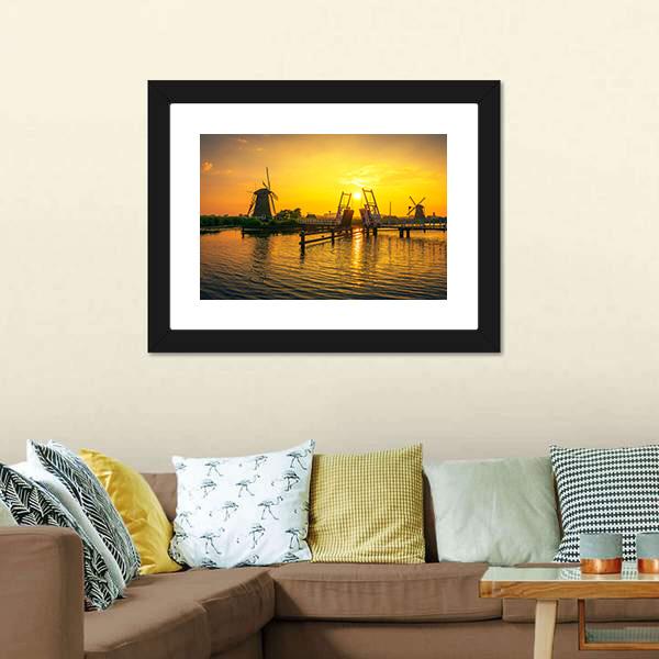 Bridge & Old Windmills Panoramic Canvas Wall Art-1 Piece-36" x 12"-Tiaracle