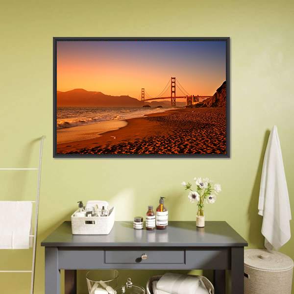 Bridge On Baker Beach Canvas Wall Art-5 Horizontal-Gallery Wrap-22" x 12"-Tiaracle