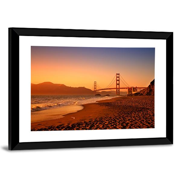 Bridge On Baker Beach Canvas Wall Art-5 Horizontal-Gallery Wrap-22" x 12"-Tiaracle