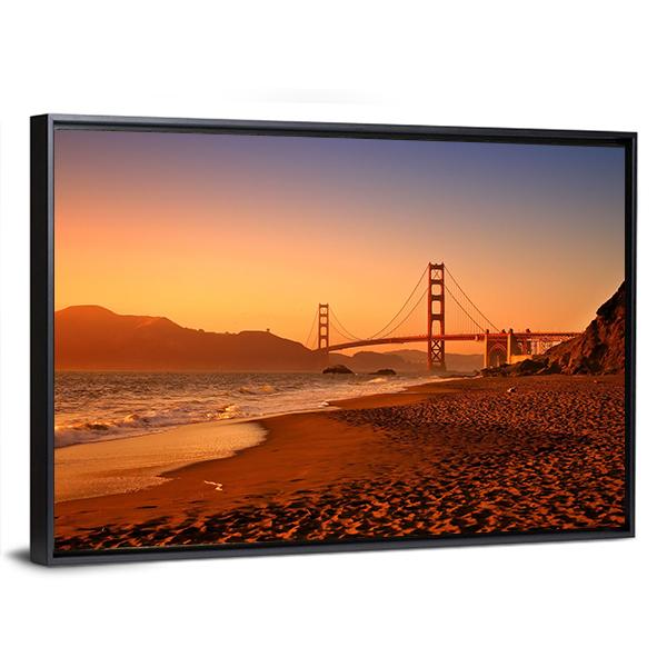 Bridge On Baker Beach Canvas Wall Art-5 Horizontal-Gallery Wrap-22" x 12"-Tiaracle