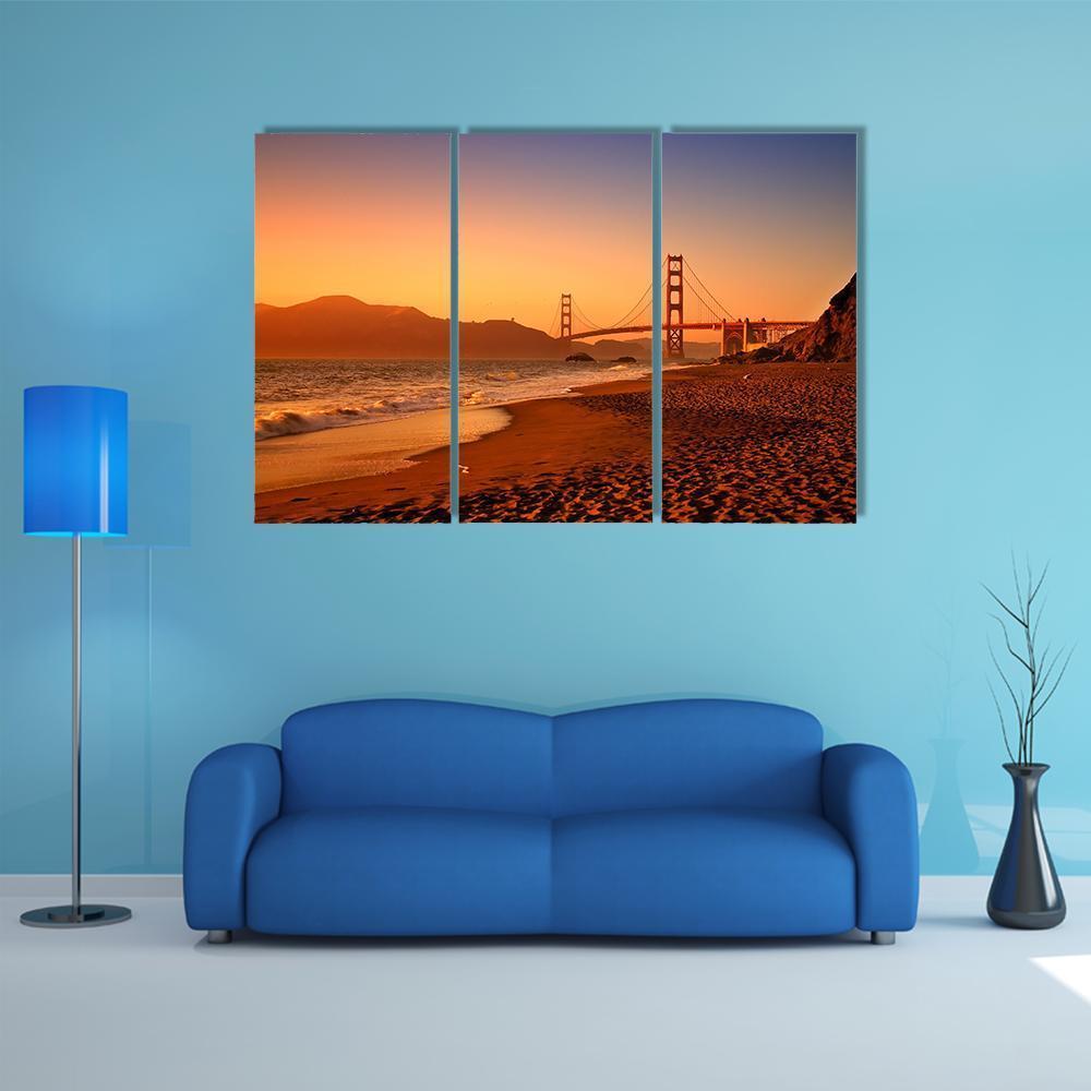 Bridge On Baker Beach Canvas Wall Art-3 Horizontal-Gallery Wrap-37" x 24"-Tiaracle