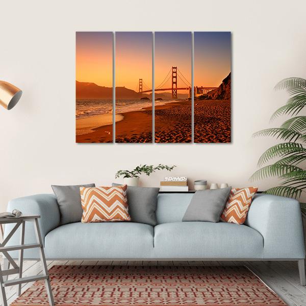 Bridge On Baker Beach Canvas Wall Art-4 Horizontal-Gallery Wrap-34" x 24"-Tiaracle