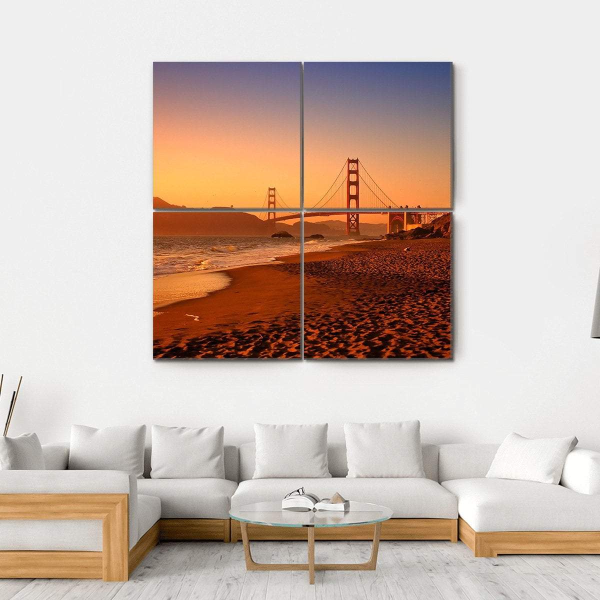 Bridge On Baker Beach Canvas Wall Art-4 Square-Gallery Wrap-17" x 17"-Tiaracle