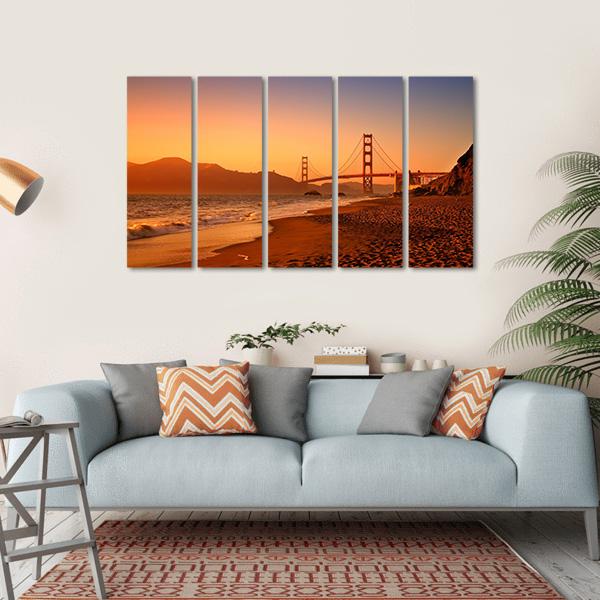 Bridge On Baker Beach Canvas Wall Art-5 Horizontal-Gallery Wrap-22" x 12"-Tiaracle