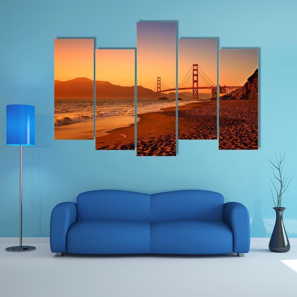 Bridge On Baker Beach Canvas Wall Art-5 Pop-Gallery Wrap-47" x 32"-Tiaracle