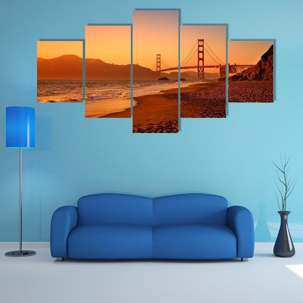 Bridge On Baker Beach Canvas Wall Art-1 Piece-Gallery Wrap-48" x 32"-Tiaracle