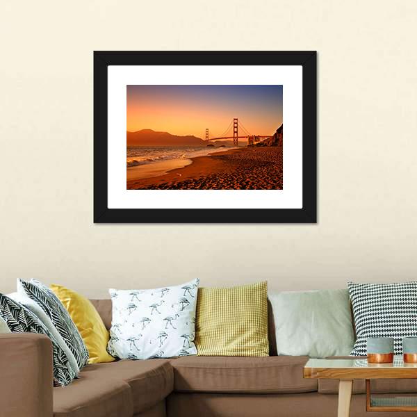 Bridge On Baker Beach Canvas Wall Art-3 Horizontal-Gallery Wrap-25" x 16"-Tiaracle