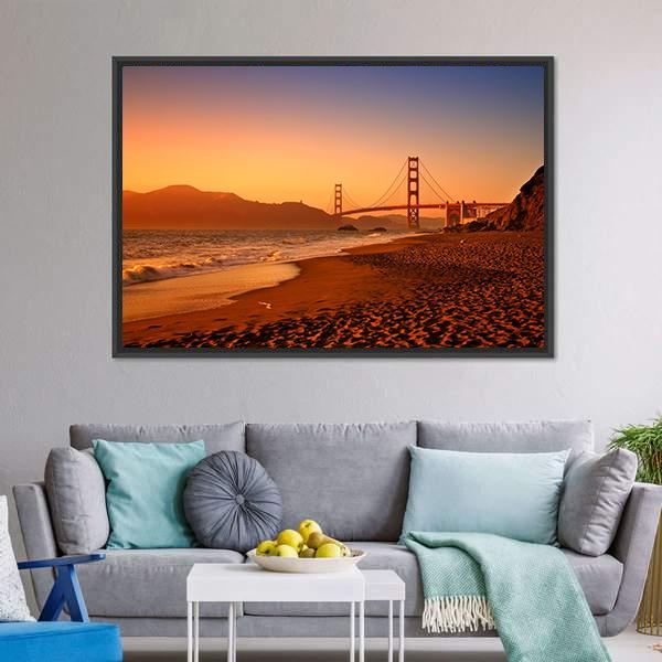 Bridge On Baker Beach Panoramic Canvas Wall Art-1 Piece-36" x 12"-Tiaracle