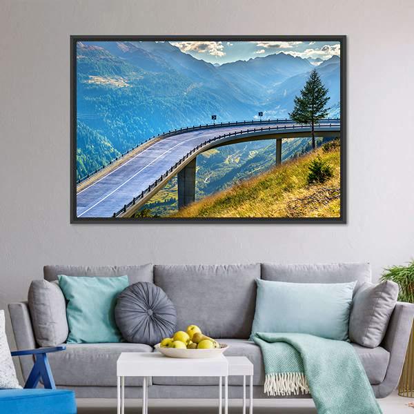 Bridge On Gotthard Pass Canvas Wall Art-1 Piece-Floating Frame-24" x 16"-Tiaracle