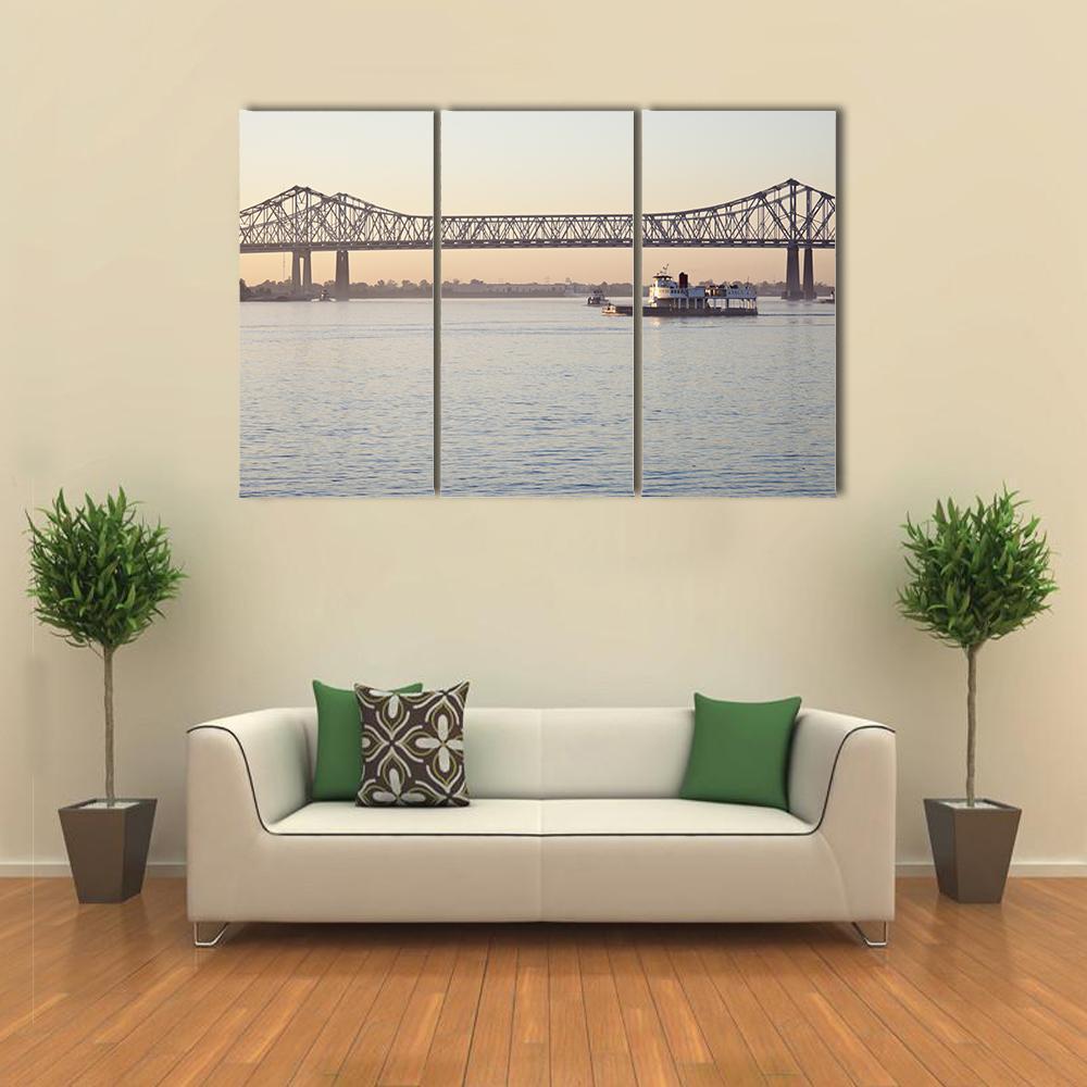 Bridge On Mississippi River Canvas Wall Art-3 Horizontal-Gallery Wrap-37" x 24"-Tiaracle