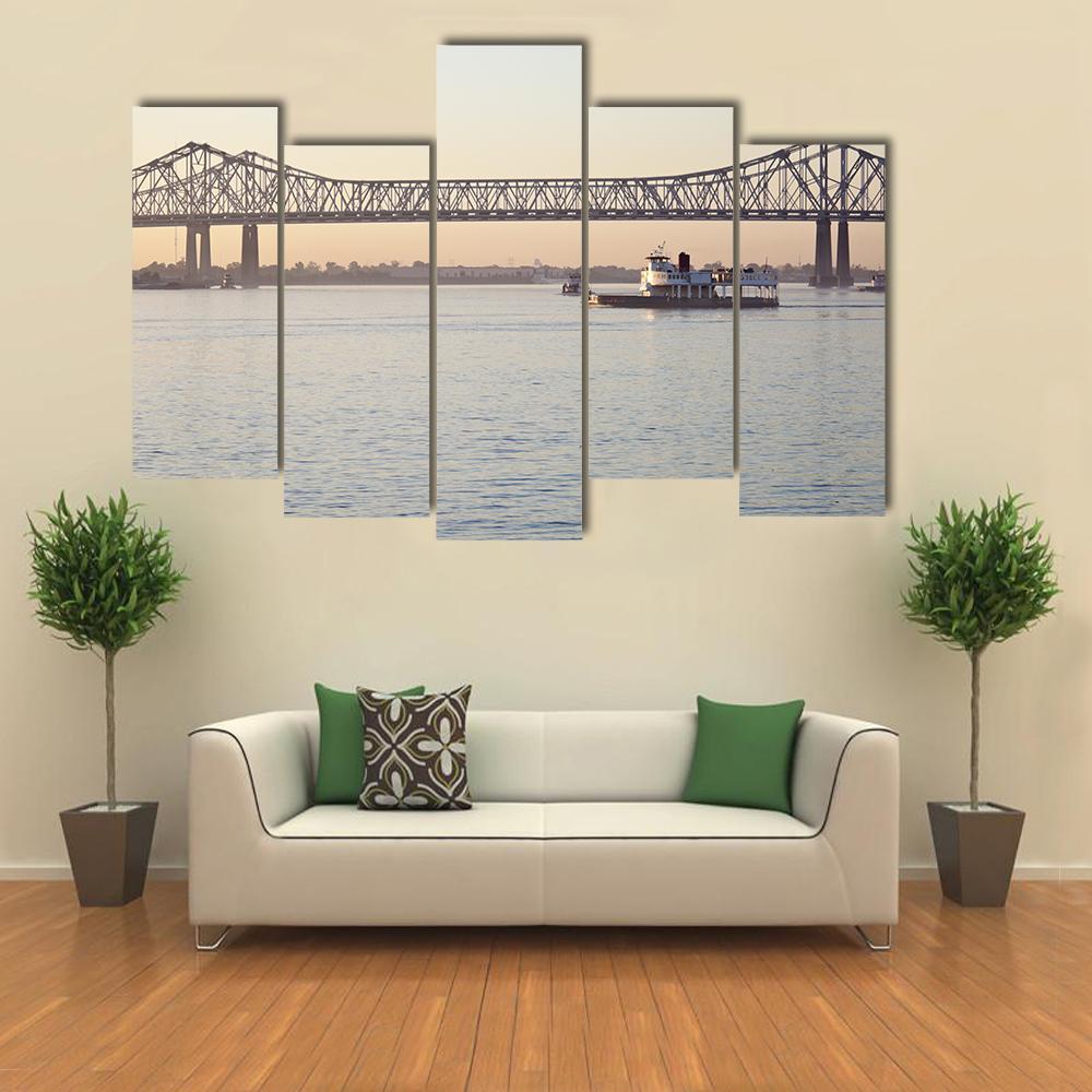 Bridge On Mississippi River Canvas Wall Art-5 Pop-Gallery Wrap-47" x 32"-Tiaracle