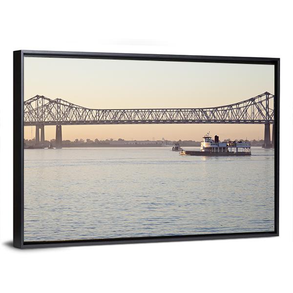 Bridge On Mississippi River Canvas Wall Art-3 Horizontal-Gallery Wrap-25" x 16"-Tiaracle