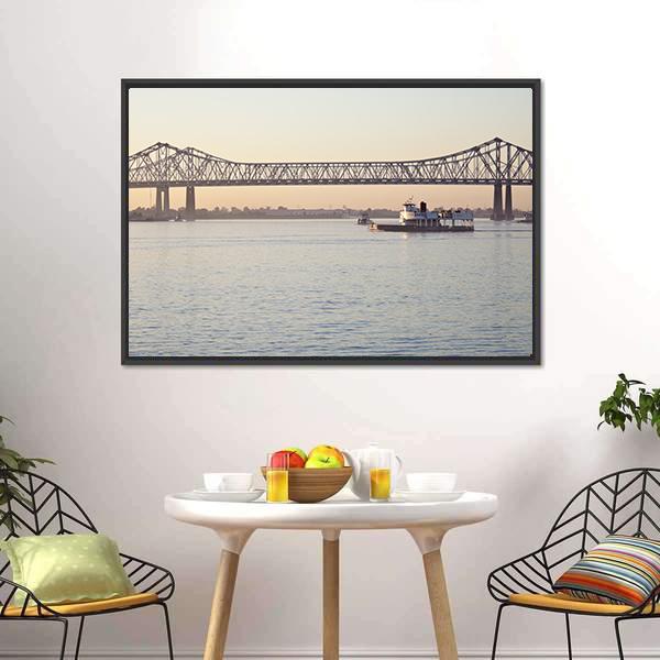 Bridge On Mississippi River Canvas Wall Art-3 Horizontal-Gallery Wrap-25" x 16"-Tiaracle
