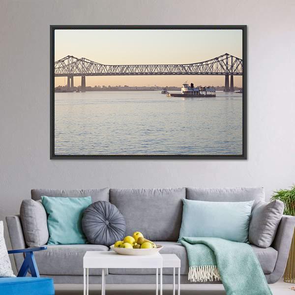 Bridge On Mississippi River Canvas Wall Art-1 Piece-Floating Frame-24" x 16"-Tiaracle