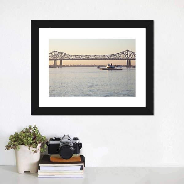 Bridge On Mississippi River Canvas Wall Art-1 Piece-Framed Print-20" x 16"-Tiaracle