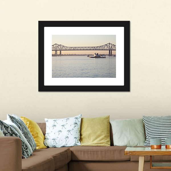 Bridge On Mississippi River Canvas Wall Art-3 Horizontal-Gallery Wrap-25" x 16"-Tiaracle