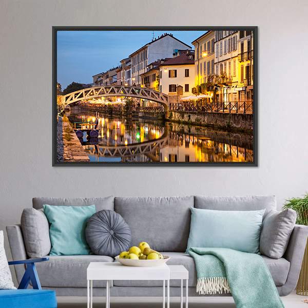 Bridge On Naviglio Canal Canvas Wall Art-1 Piece-Floating Frame-24" x 16"-Tiaracle