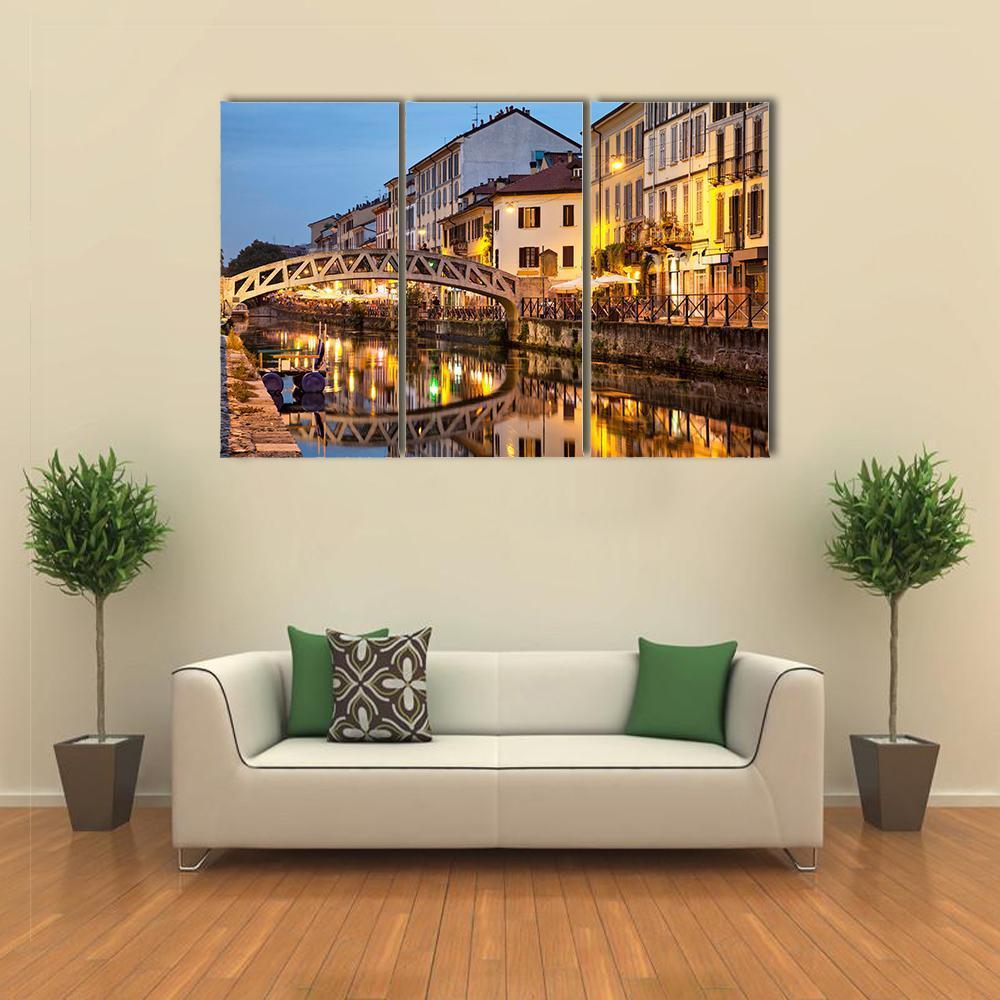 Bridge On Naviglio Canal Canvas Wall Art-3 Horizontal-Gallery Wrap-37" x 24"-Tiaracle