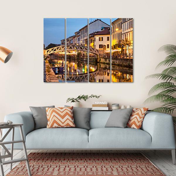 Bridge On Naviglio Canal Canvas Wall Art-4 Horizontal-Gallery Wrap-34" x 24"-Tiaracle
