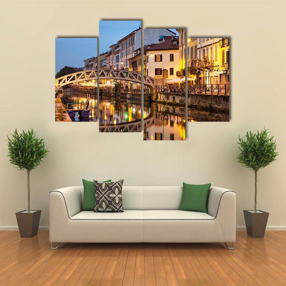 Bridge On Naviglio Canal Canvas Wall Art-4 Pop-Gallery Wrap-50" x 32"-Tiaracle