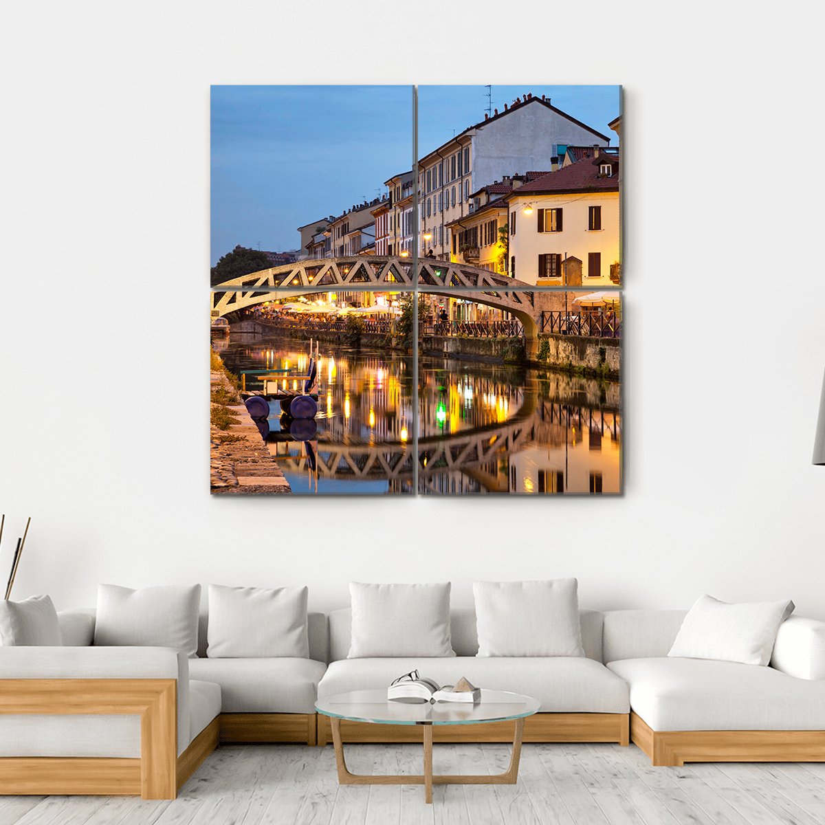 Bridge On Naviglio Canal Canvas Wall Art-4 Square-Gallery Wrap-17" x 17"-Tiaracle