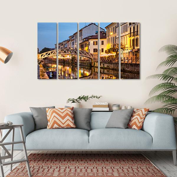 Bridge On Naviglio Canal Canvas Wall Art-5 Horizontal-Gallery Wrap-22" x 12"-Tiaracle