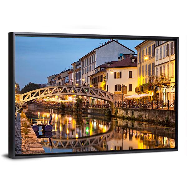 Bridge On Naviglio Canal Canvas Wall Art-3 Horizontal-Gallery Wrap-25" x 16"-Tiaracle