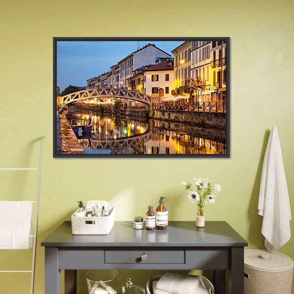 Bridge On Naviglio Canal Canvas Wall Art-3 Horizontal-Gallery Wrap-25" x 16"-Tiaracle