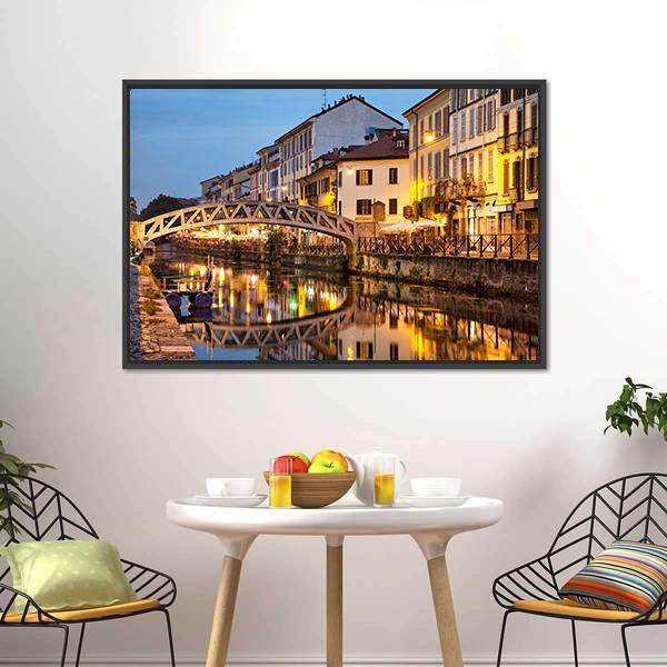 Bridge On Naviglio Canal Canvas Wall Art-3 Horizontal-Gallery Wrap-25" x 16"-Tiaracle