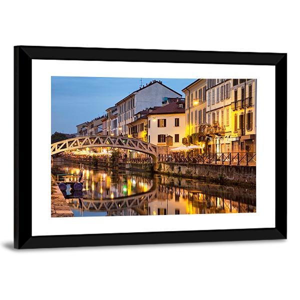 Bridge On Naviglio Canal Canvas Wall Art-3 Horizontal-Gallery Wrap-25" x 16"-Tiaracle