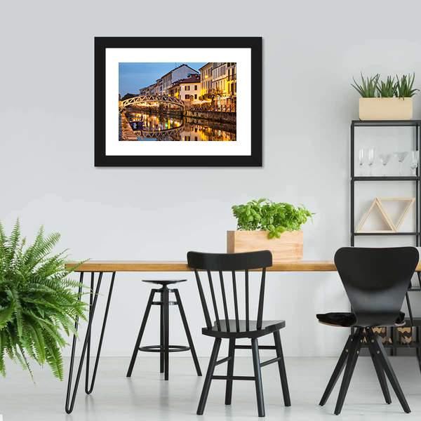 Bridge On Naviglio Canal Canvas Wall Art-3 Horizontal-Gallery Wrap-25" x 16"-Tiaracle