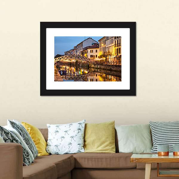 Bridge On Naviglio Canal Canvas Wall Art-3 Horizontal-Gallery Wrap-25" x 16"-Tiaracle