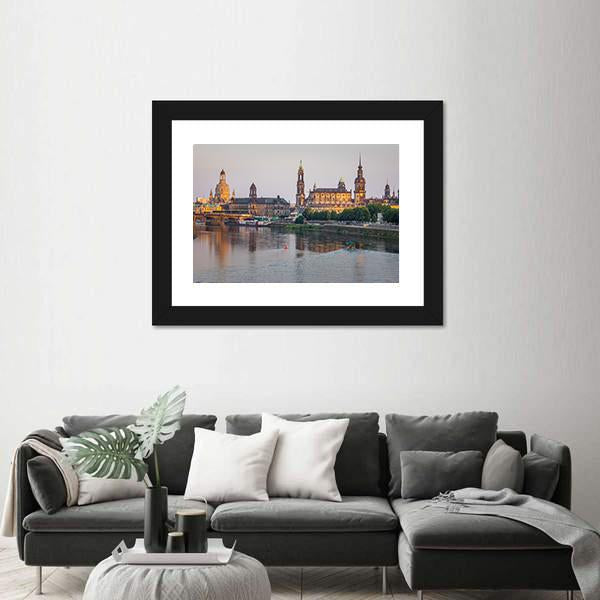 Bridge On River Of City Dresden Canvas Wall Art-1 Piece-Framed Print-42" x 14"-Tiaracle