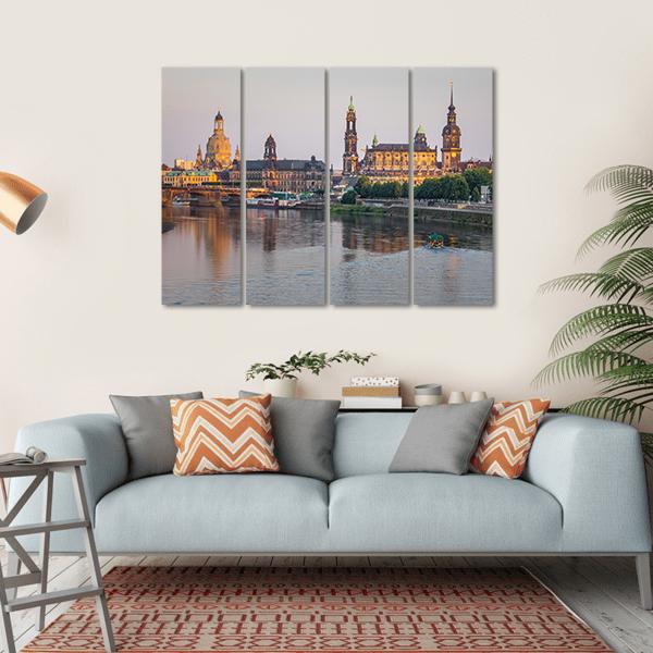 Bridge On River Of City Dresden Canvas Wall Art-4 Horizontal-Gallery Wrap-34" x 24"-Tiaracle