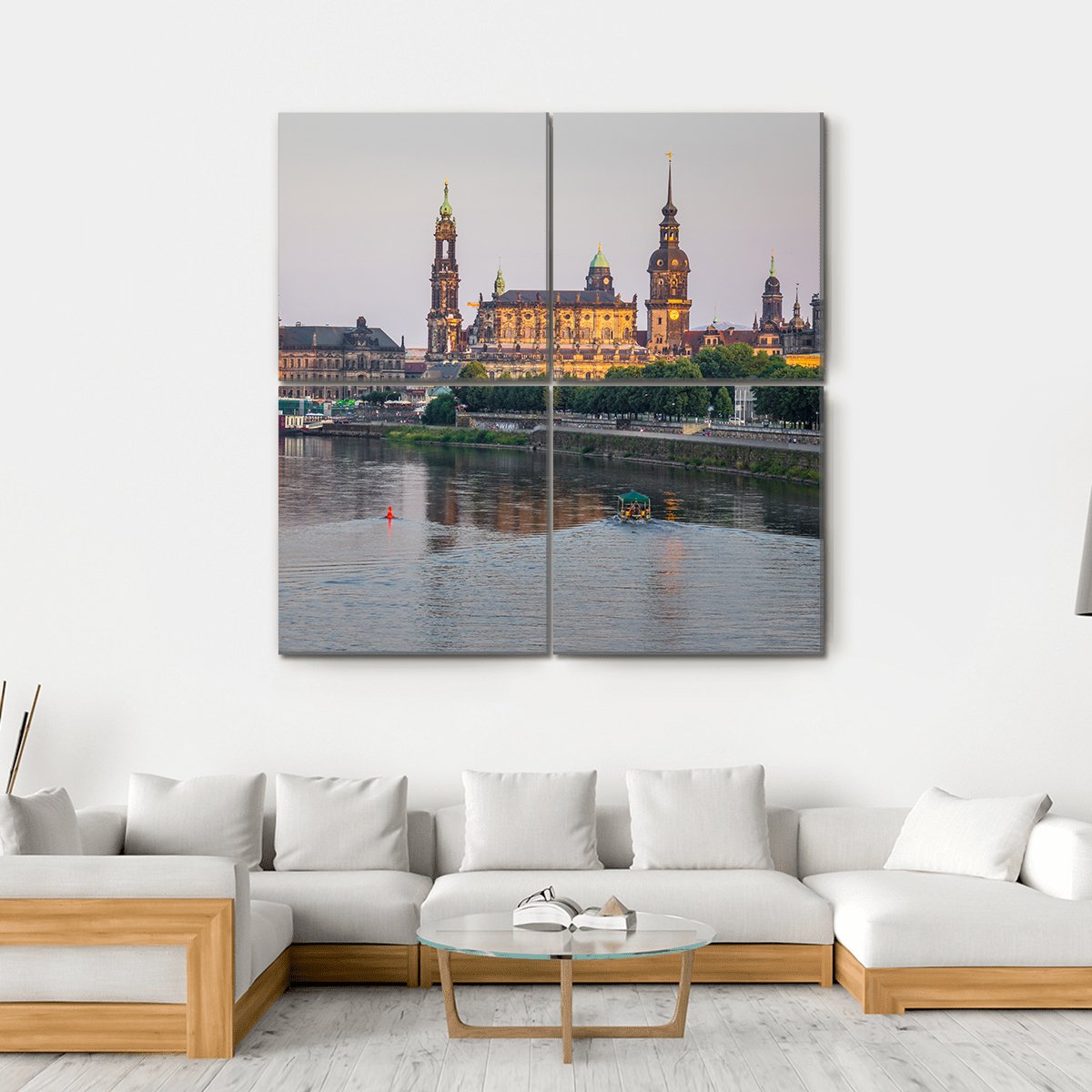 Bridge On River Of City Dresden Canvas Wall Art-4 Square-Gallery Wrap-17" x 17"-Tiaracle